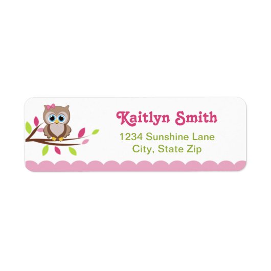 Roze Owl Return Address Label (Voorkant)