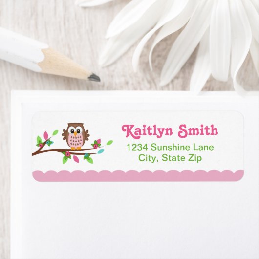 Roze Owl Return Address Label (Insitu)