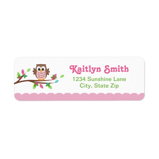 Roze Owl Return Address Label (Voorkant)