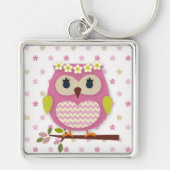 Roze Owl Square Sleutelhanger (Voorkant)