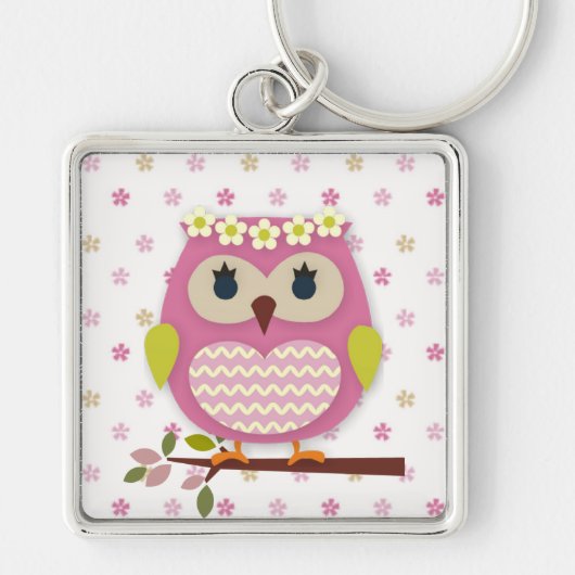 Roze Owl Square Sleutelhanger (Voorkant)