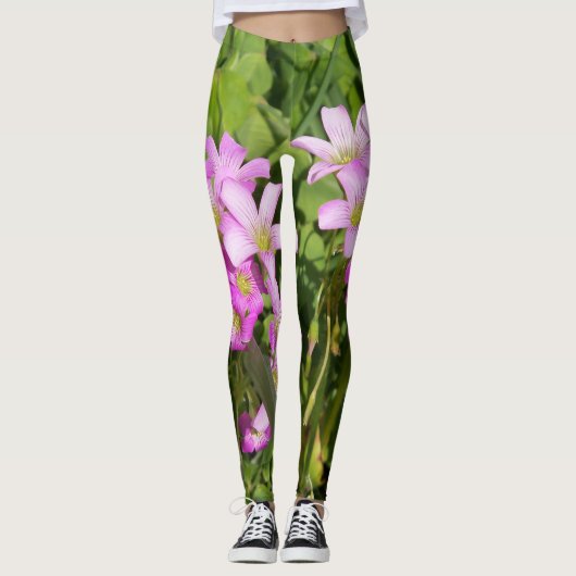 Roze Oxalis leggings wilde bloemen (Voorkant)
