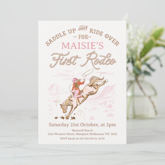  Roze Paard Eerste Rodeo 1e Verjaardag Kaart (Staand voorkant)