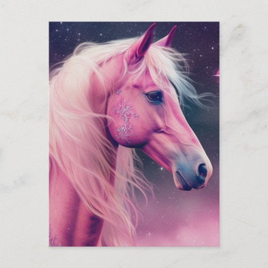 Roze Paard en Sterren Briefkaart (Voorkant)