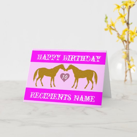 Roze Paard Leeftijd Verjaardag Kaart - Paard Leeft (Gele Bloem)