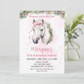 Roze Paard Meisje Verjaardagsfeestje Kaart (Staand voorkant)