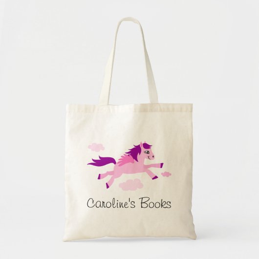 Roze paard met vleugels gepersonaliseerd bibliothe tote bag (Voorkant)