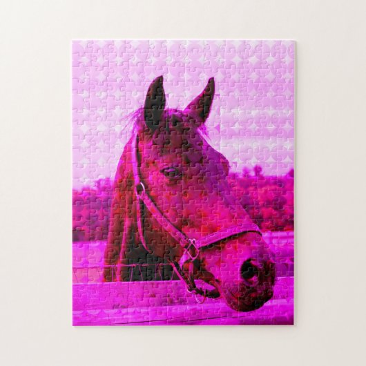 Roze Paard Moderne Fotokunst Haar Sweet Fun Legpuzzel (Verticaal)