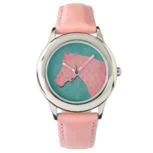 Roze paard op Turquoise Watch Horloge