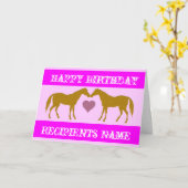 Roze Paard Verjaardag Kaart (Gele Bloem)