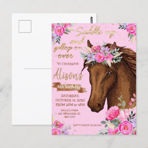 Roze Paard Verjaardagsfeest Cowgirl Briefkaart