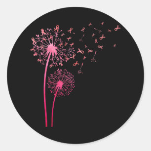 Roze Paardebloem Borstkanker Awareness Ribbon Supp Ronde Sticker