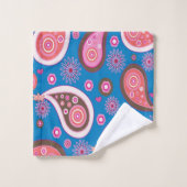 Roze paardehanddoekjes met blauw Paisley Bad Handdoek (Wasdoekje)