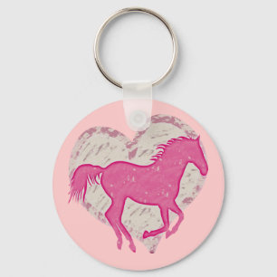 Roze paarden en hart sleutelhanger