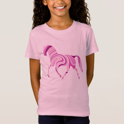 Roze paarden met roze gestreepte schelpen t-shirt (Voorkant)