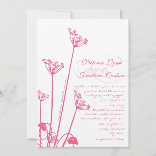 Roze Paardenbloem Bruiloft Uitnodiging (Voorkant)