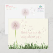 Roze Paardenbloem Dank u Briefkaart (Voorkant / Achterkant)