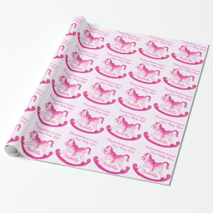Roze paardenpaardjes nieuwe babymeisjesnaamplaat cadeaupapier