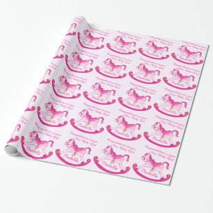 Roze paardenpaardjes nieuwe babymeisjesnaamplaat cadeaupapier