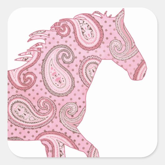 roze paardje vierkante sticker (Voorkant)