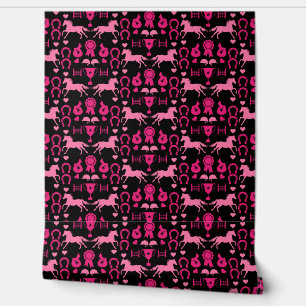 Roze paardrijden behang