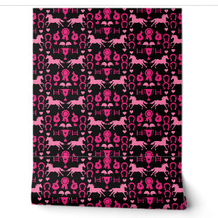 Roze paardrijden behang