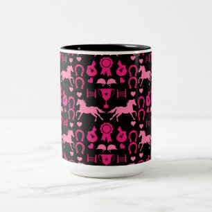 Roze paardrijden tweekleurige koffiemok