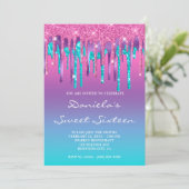 Roze Paars Aqua Teal Gradiënt Druppel Sweet Sixtee Kaart (Staand voorkant)