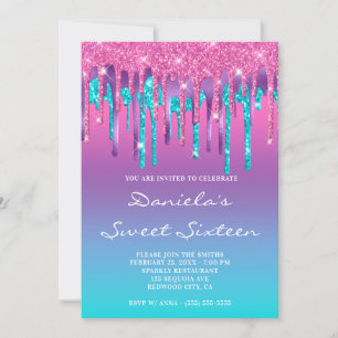 Roze Paars Aqua Teal Gradiënt Druppel Sweet Sixtee Kaart