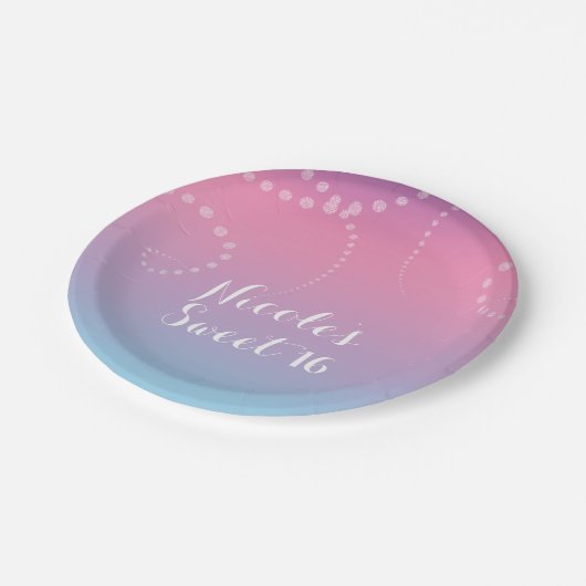 Roze Paars Blauw Afgebroken Aangepast van de Parti Papieren Bordje (Gekanteld)