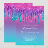 Roze Paars blauw Blauwgroen grijpgradiënt Quinceañ Kaart (Voorkant / Achterkant)