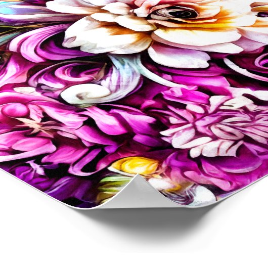 Roze Paars Blauw Blauwgroen Witte Garden Flowers F Poster (Hoek)