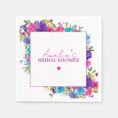 Roze Paars Blauw Bloemige Bruidsdouche Servet (Voorkant)