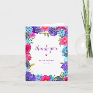 Roze Paars Blauw Bruidsboeket Bruiloftsfeest Bedankkaart