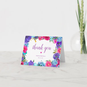 Roze Paars Blauw Bruidsboeket Bruiloftsfeest Bedankkaart