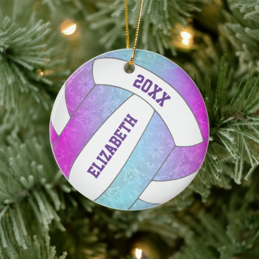 roze paars blauw en kleurrijk volleybal keramisch ornament (Boom)