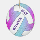roze paars blauw en kleurrijk volleybal keramisch ornament (Links)