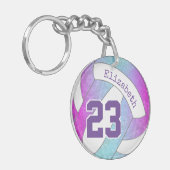 roze paars blauw en kleurrijk volleybal sleutelhanger (Voorkant Links)