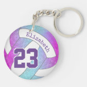 roze paars blauw en kleurrijk volleybal sleutelhanger (Achterkant)