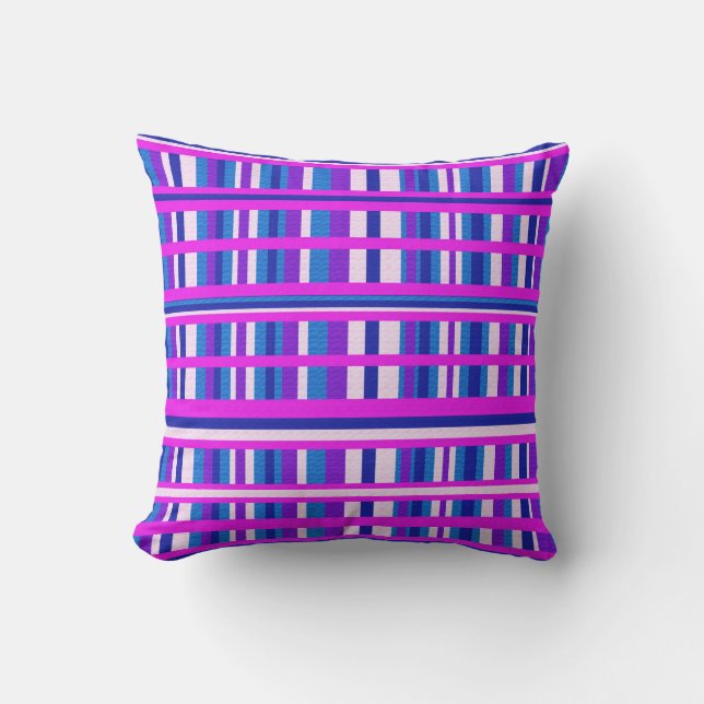 Roze Paars Blauw Geruit Buitenkussen (Voorkant)