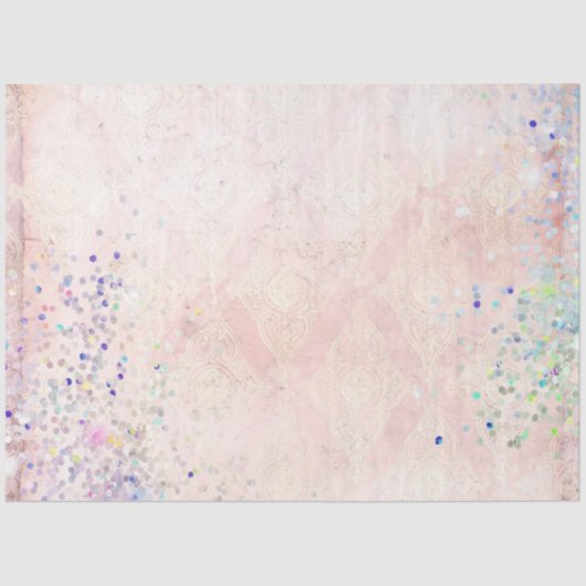 Roze Paars Blauw Glitters Oudvintage Decoupage Tissuepapier (Voorkant)