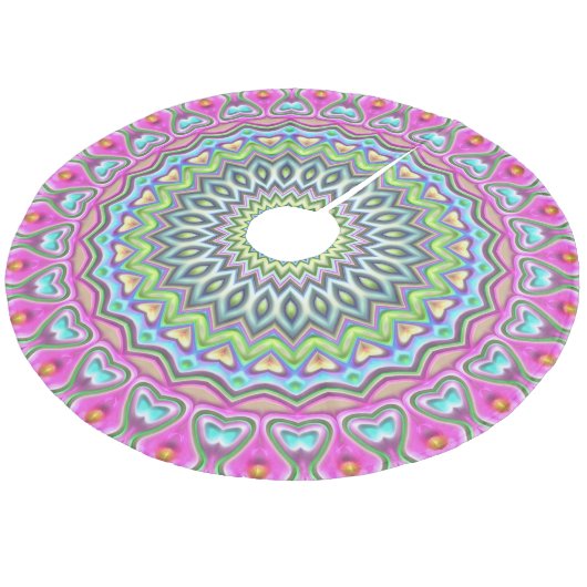 Roze Paars Blauw Luime Groene Mandala Star Patroon Fleece Kerstboom Rok (Gekanteld)