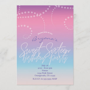 Roze Paars Blauw Sweet Sixteen 16 Feest Uitnodigin Kaart