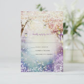 Roze Paars blauw vliegveld Boho Forest Wedding Kaart (Staand voorkant)
