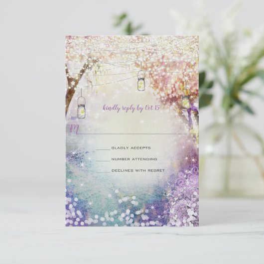 Roze Paars blauw vliegveld Boho Forest Wedding Kaart (Staand voorkant)