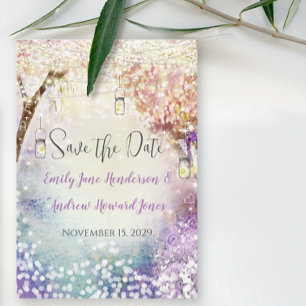 Roze Paars blauw vliegveld Boho Forest Wedding Save The Date