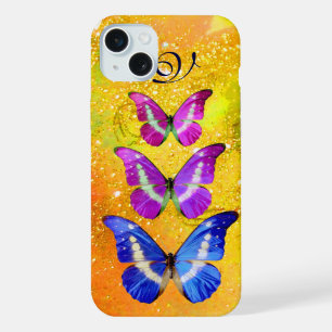 ROZE PAARS BLAUWE VLINDERS IN GOUD GEEL iPhone 15 PLUS CASE