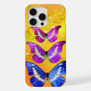 ROZE PAARS BLAUWE VLINDERS IN GOUD GEEL iPhone 15 PRO MAX CASE