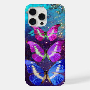 ROZE PAARS BLAUWE VLINDERS IN GOUDEN SPROKKELS iPhone 15 PRO MAX CASE