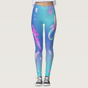 Roze Paars Blauwgroen Zee Ocean Mermaids Monogram Leggings